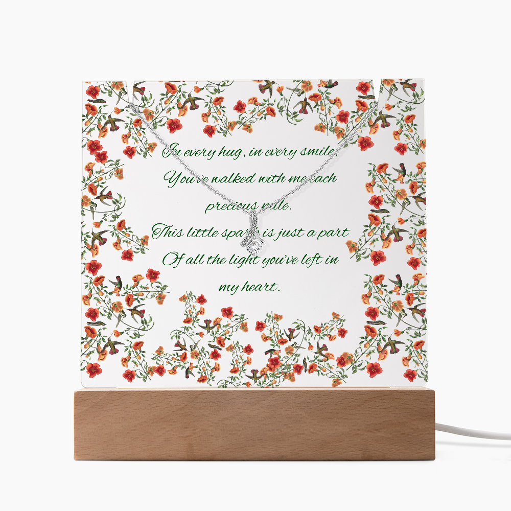 Impressive Hummingbird Vine Chinoiserie Acrylic Plaque with Touching Poem & Sparkling Necklace - Gift for Her