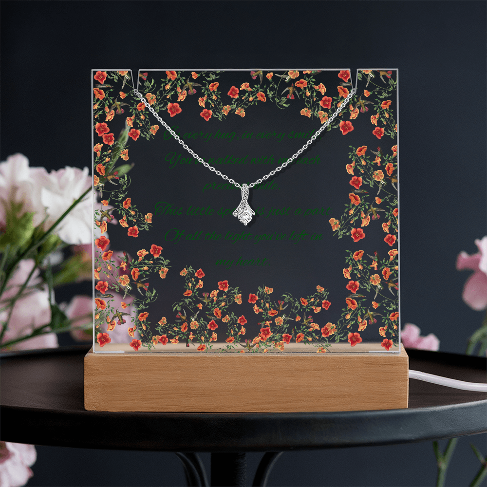 Impressive Hummingbird Vine Chinoiserie Acrylic Plaque with Touching Poem & Sparkling Necklace - Gift for Her