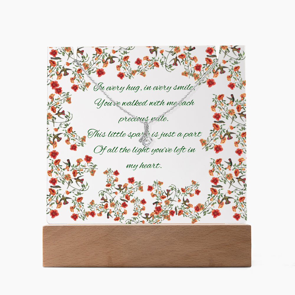 Impressive Hummingbird Vine Chinoiserie Acrylic Plaque with Touching Poem & Sparkling Necklace - Gift for Her