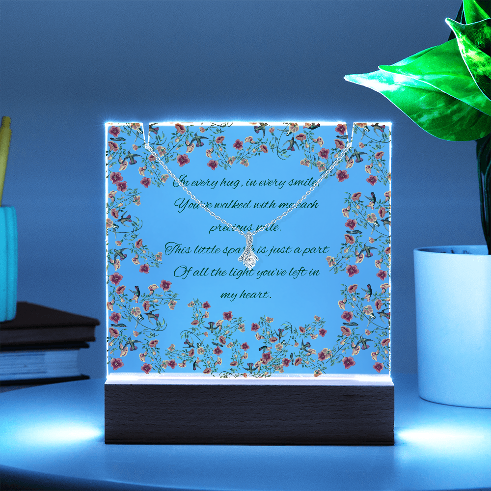 Impressive Hummingbird Vine Chinoiserie Acrylic Plaque with Touching Poem & Sparkling Necklace - Gift for Her