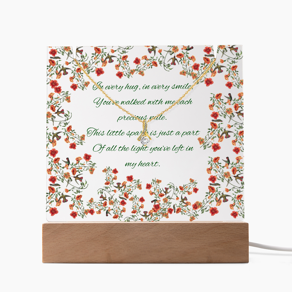 Impressive Hummingbird Vine Chinoiserie Acrylic Plaque with Touching Poem & Sparkling Necklace - Gift for Her