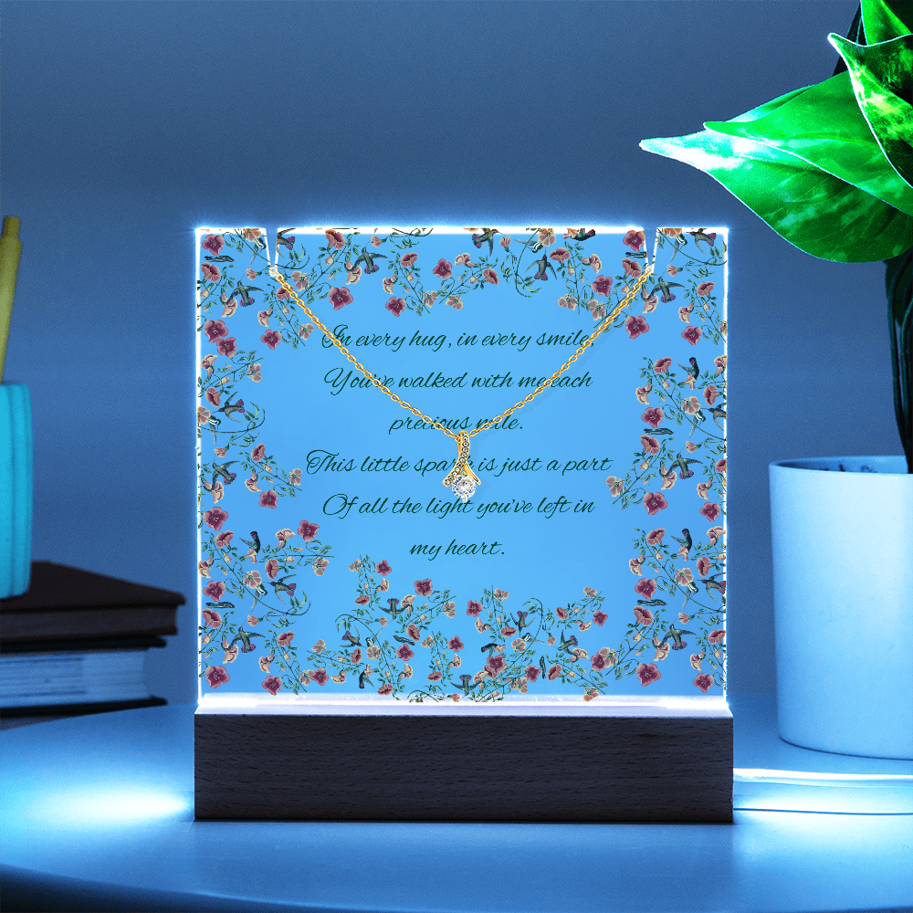 Impressive Hummingbird Vine Chinoiserie Acrylic Plaque with Touching Poem & Sparkling Necklace - Gift for Her