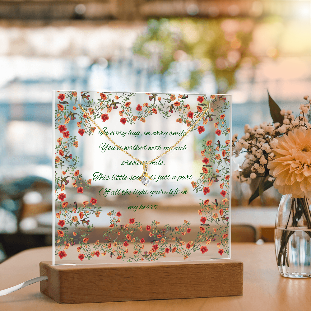 Impressive Hummingbird Vine Chinoiserie Acrylic Plaque with Touching Poem & Sparkling Necklace - Gift for Her