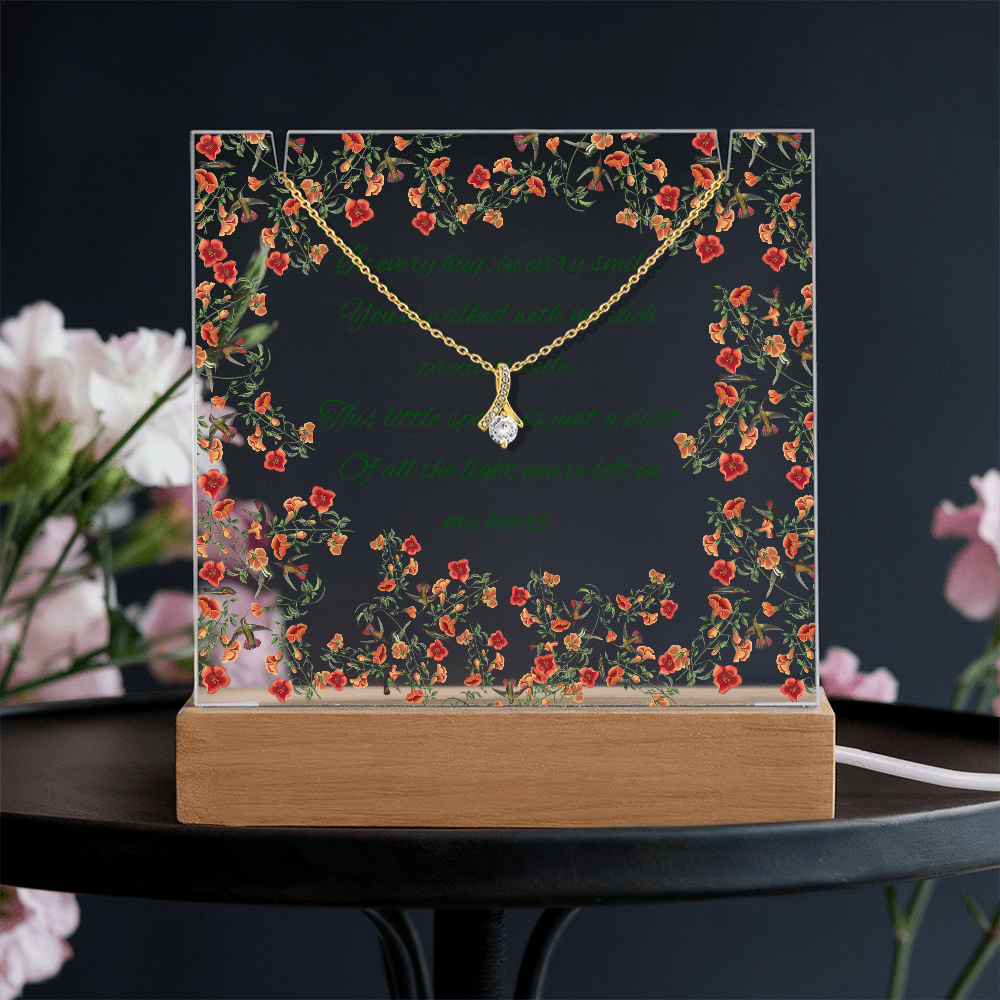 Impressive Hummingbird Vine Chinoiserie Acrylic Plaque with Touching Poem & Sparkling Necklace - Gift for Her