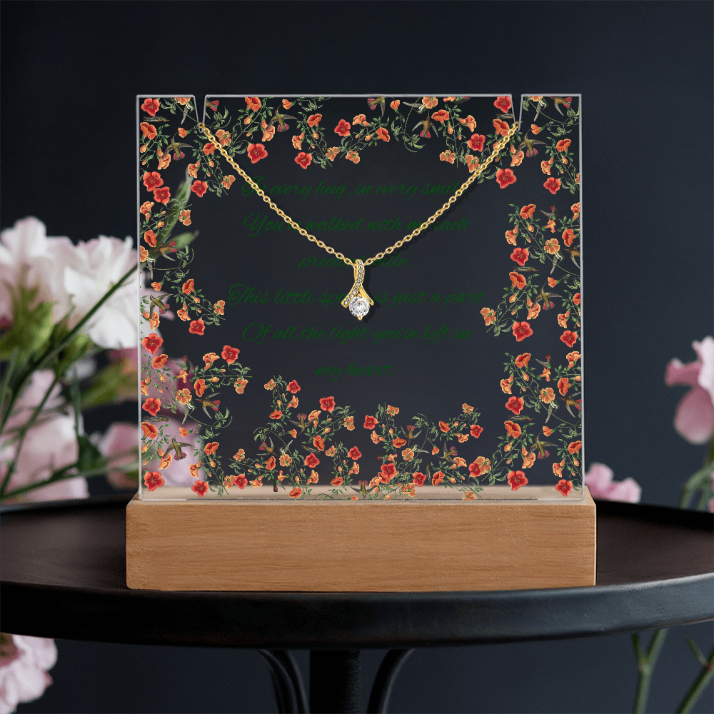 Impressive Hummingbird Vine Chinoiserie Acrylic Plaque with Touching Poem & Sparkling Necklace - Gift for Her