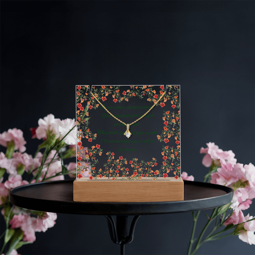 Impressive Hummingbird Vine Chinoiserie Acrylic Plaque with Touching Poem & Sparkling Necklace - Gift for Her