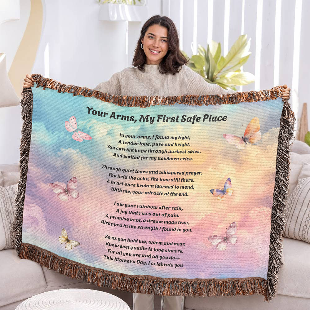 Rainbow Baby Poem Mother's Day Gift Touching Woven Blanket
