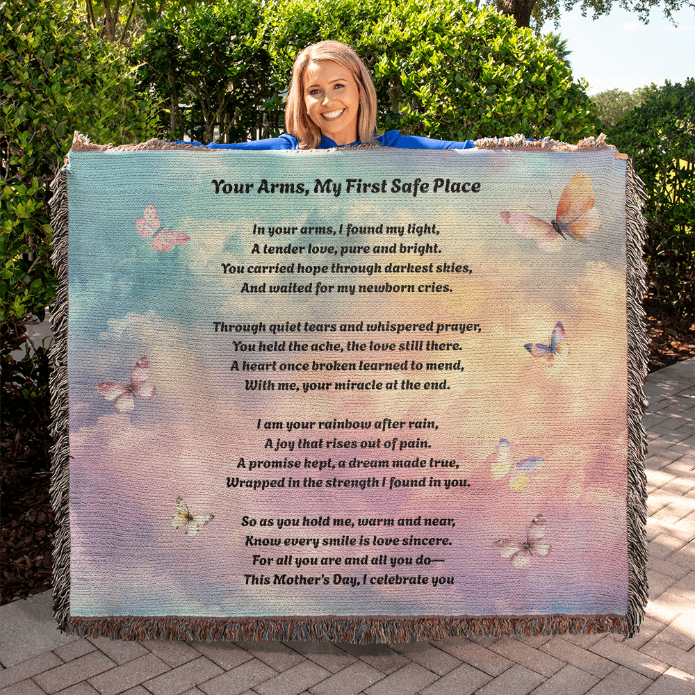 Rainbow Baby Poem Mother's Day Gift Touching Woven Blanket