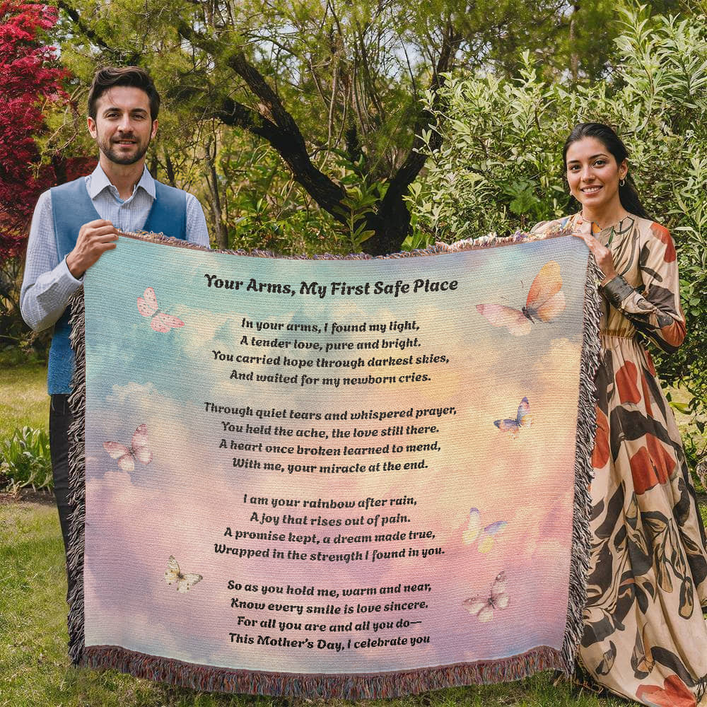 Rainbow Baby Poem Mother's Day Gift Touching Woven Blanket