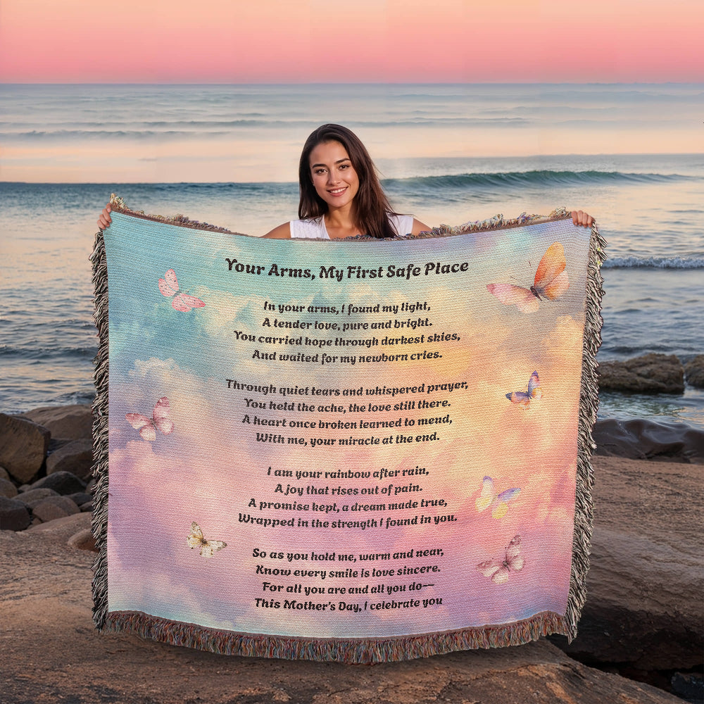 Rainbow Baby Poem Mother's Day Gift Touching Woven Blanket