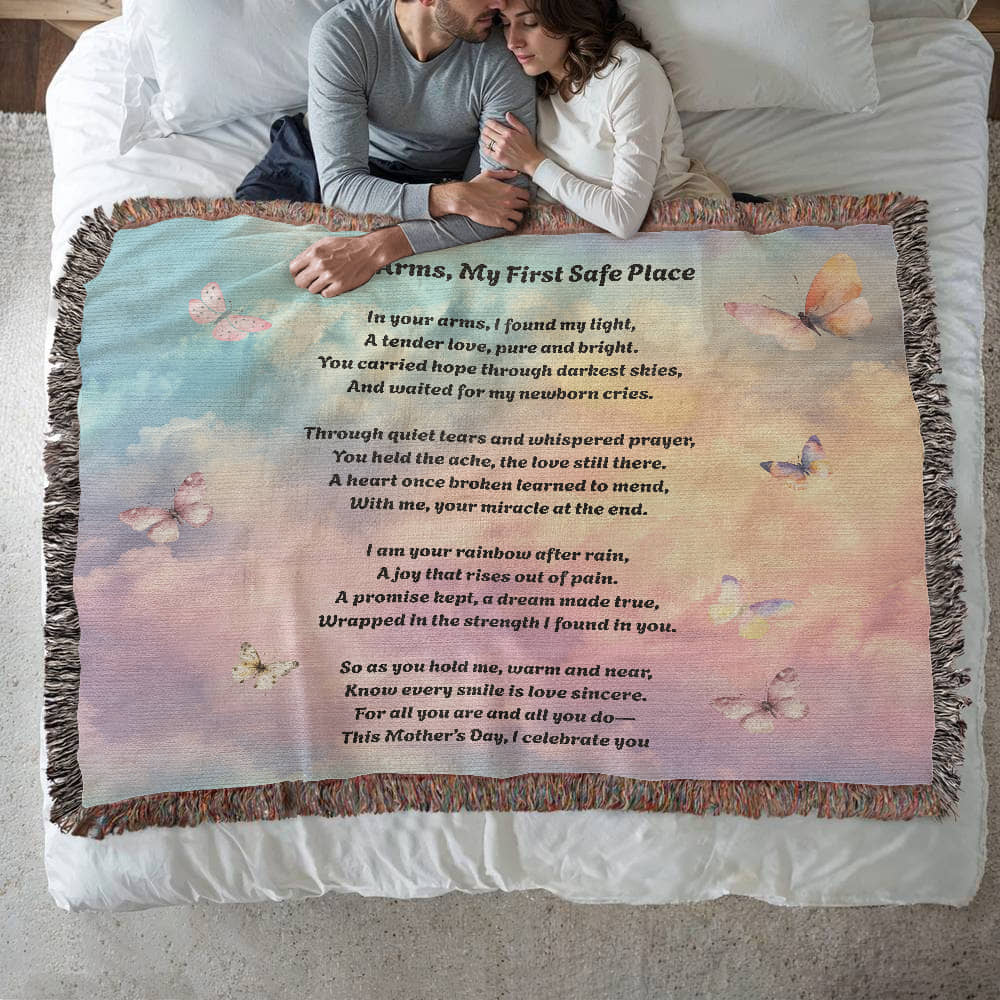Rainbow Baby Poem Mother's Day Gift Touching Woven Blanket