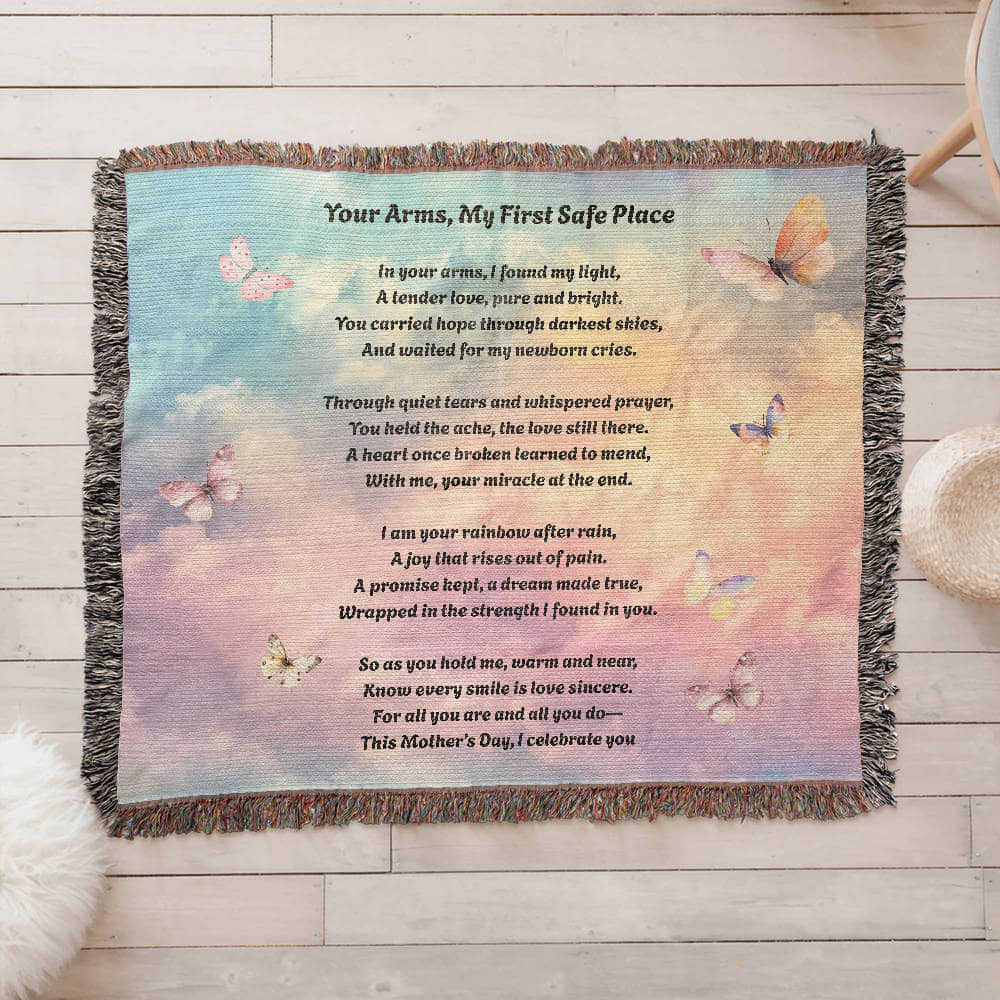 Rainbow Baby Poem Mother's Day Gift Touching Woven Blanket