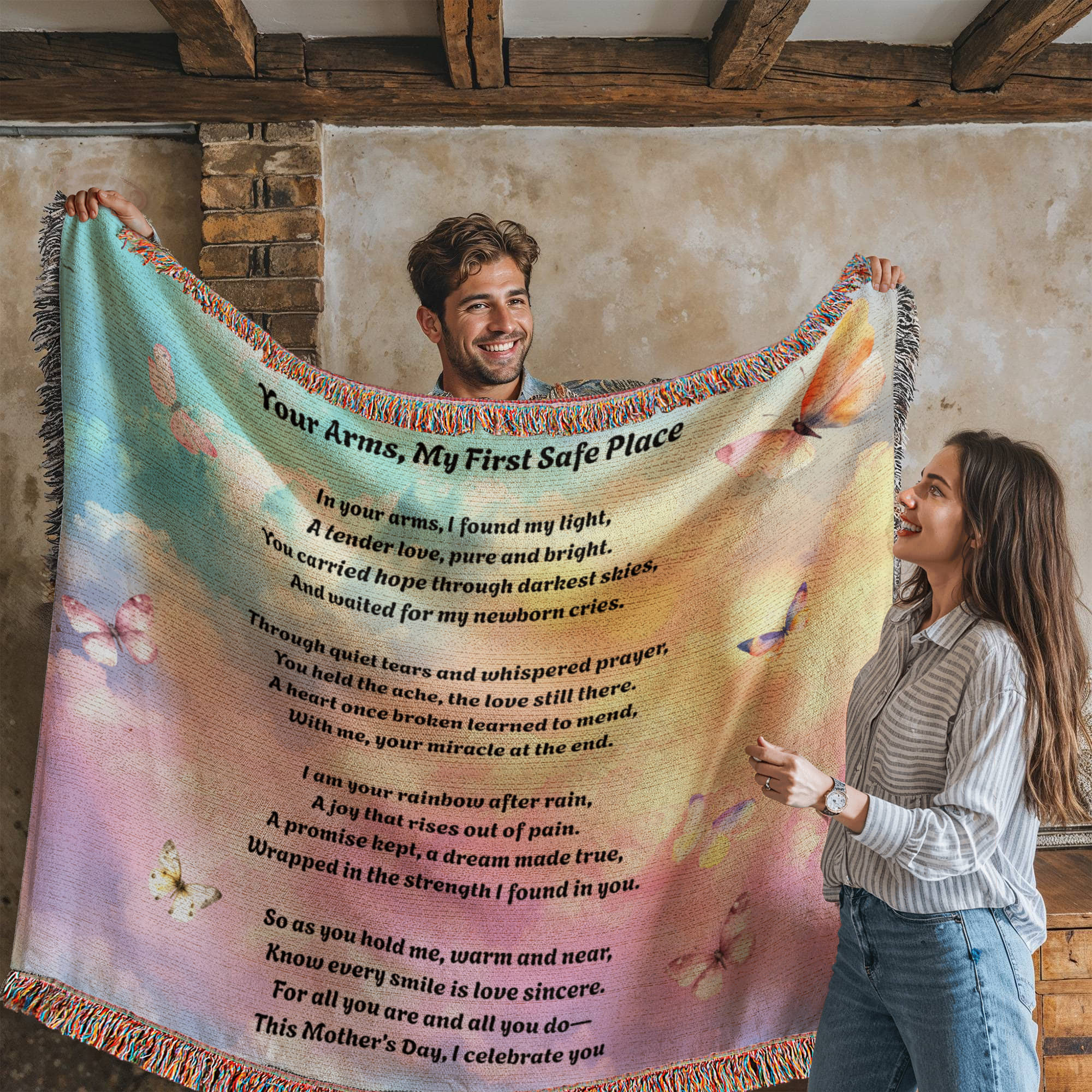 Rainbow Baby Poem Mother's Day Gift Touching Woven Blanket