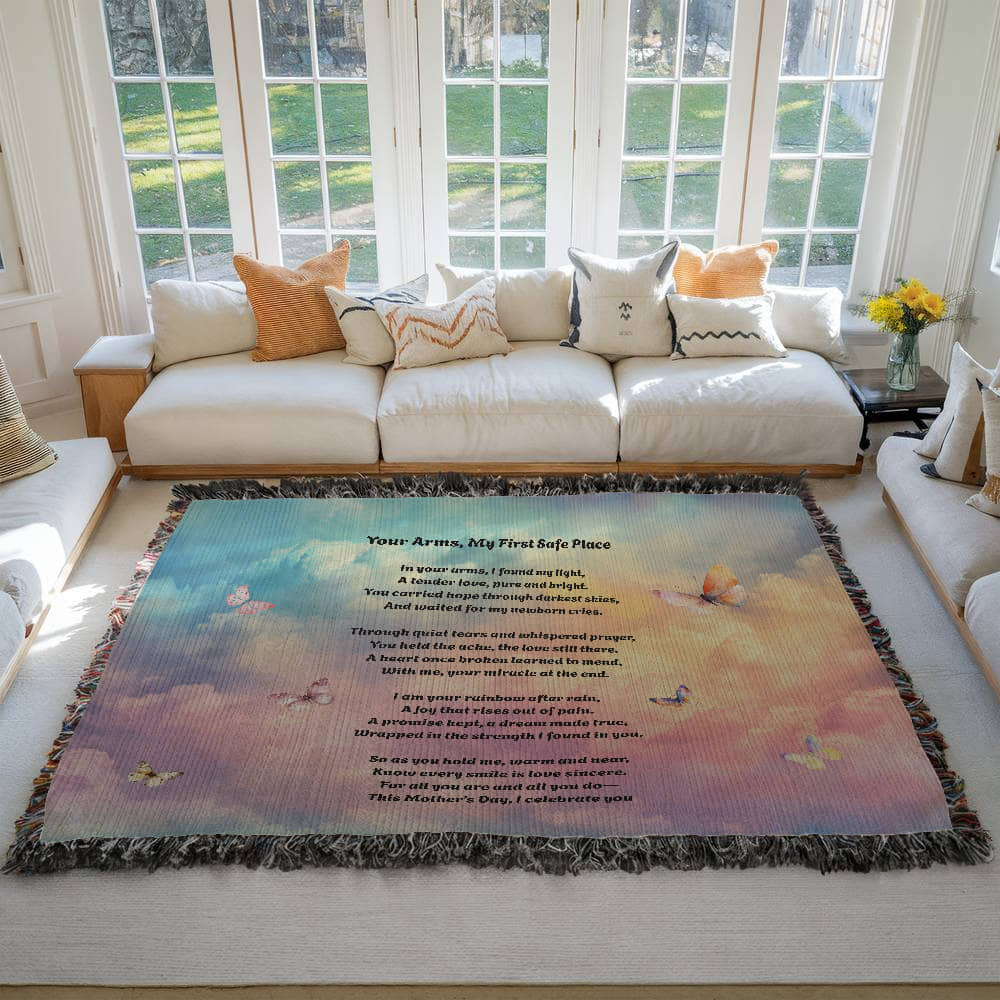 Rainbow Baby Poem Mother's Day Gift Touching Woven Blanket