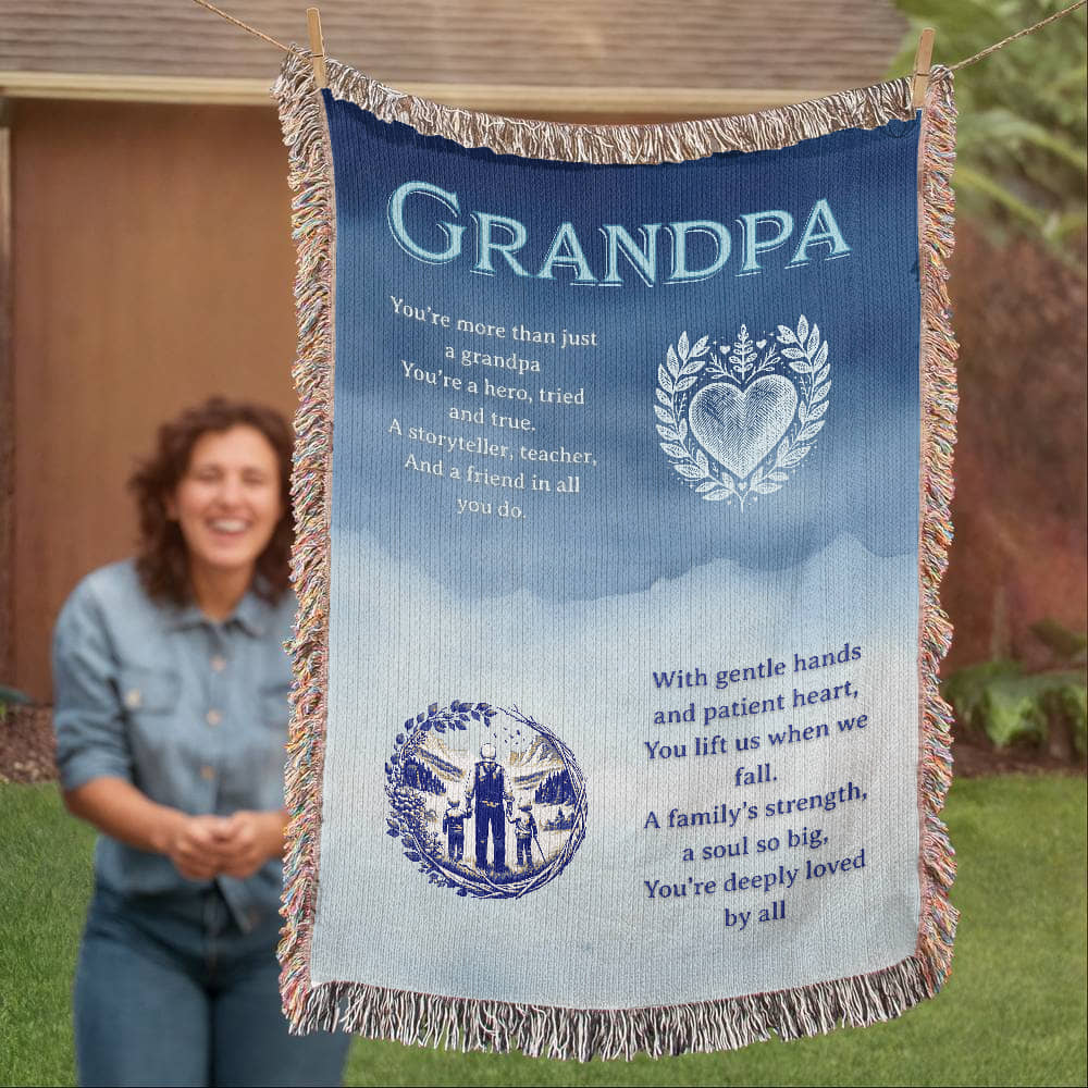 To My Grandpa – Heirloom Woven Blanket with Touching Poem | Cotton Throw Keepsake Gift