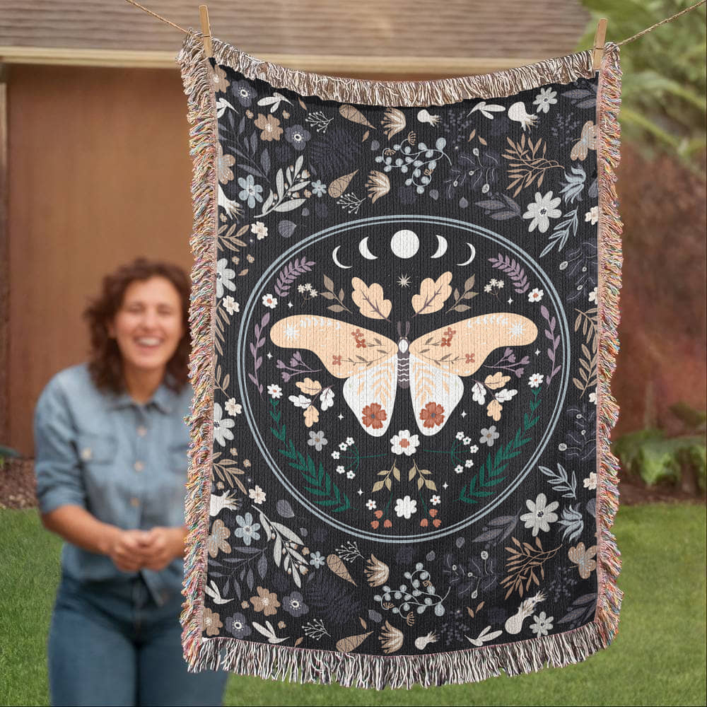 🦋 Bohemian Butterfly Woven Blanket – Floral Heirloom Throw
