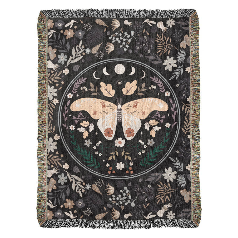 🦋 Bohemian Butterfly Woven Blanket – Floral Heirloom Throw