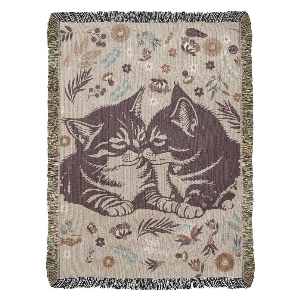 🐾 Snuggling Kitties – Woven Blanket