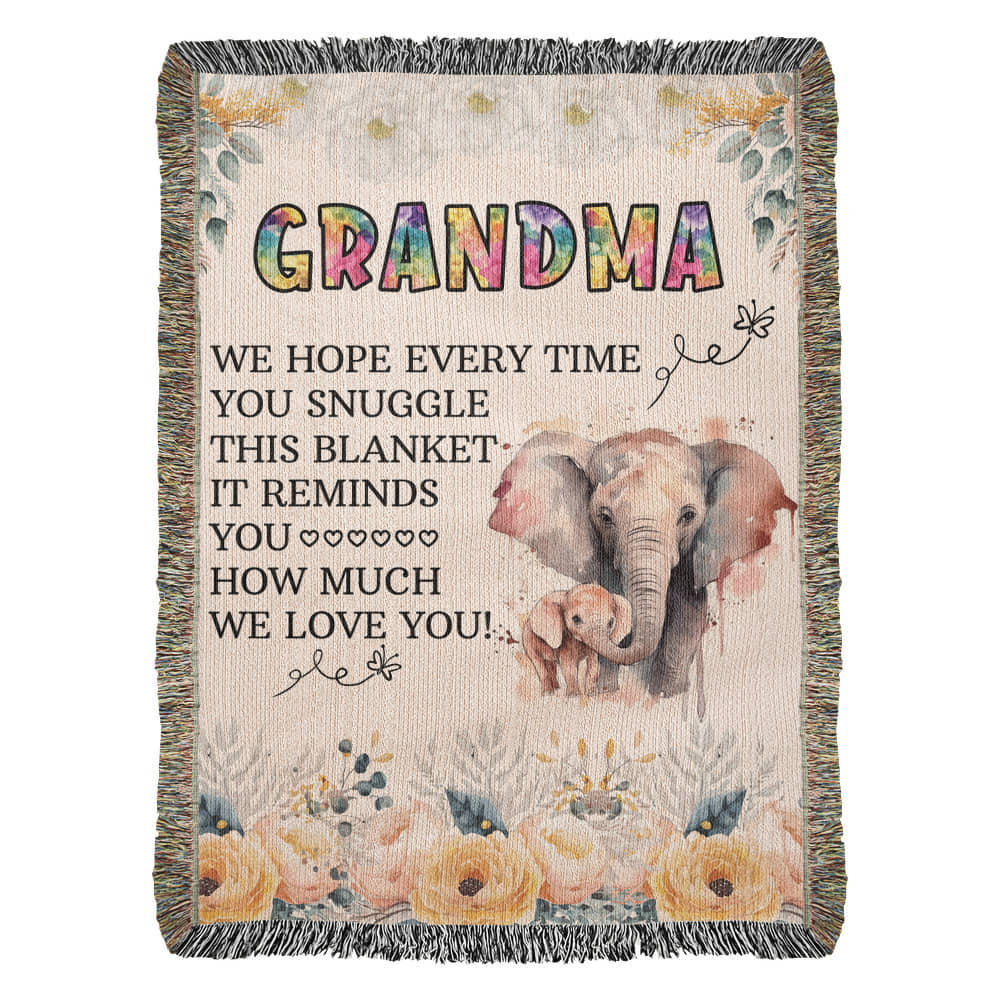 🐘 To My Grandma – Elephant Woven Blanket