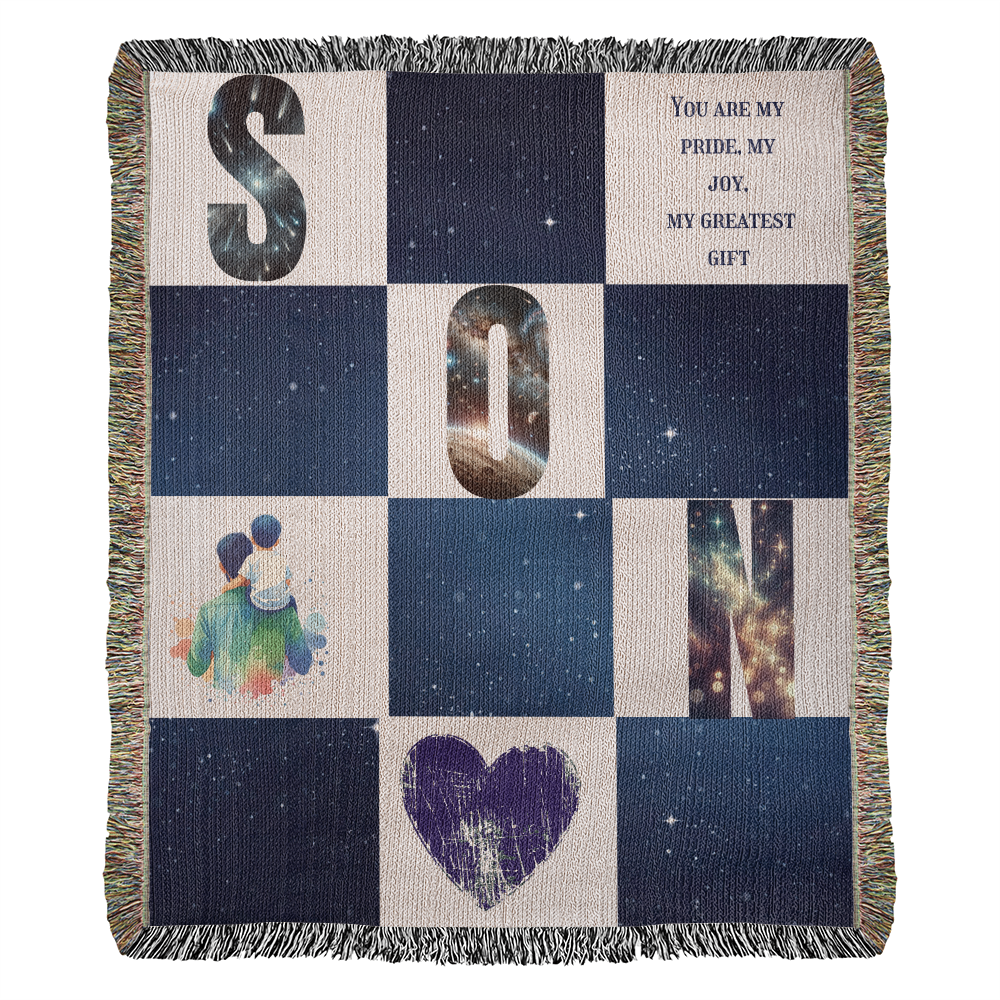 🌌 To My Son – Celestial Heirloom Woven Blanket | Personalized 100% Cotton Gift