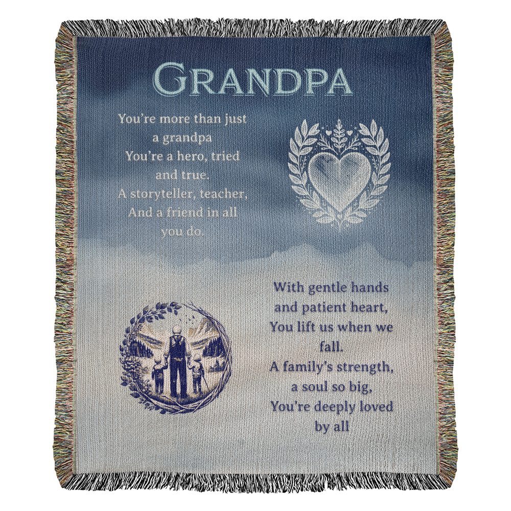 To My Grandpa – Heirloom Woven Blanket with Touching Poem | Cotton Throw Keepsake Gift