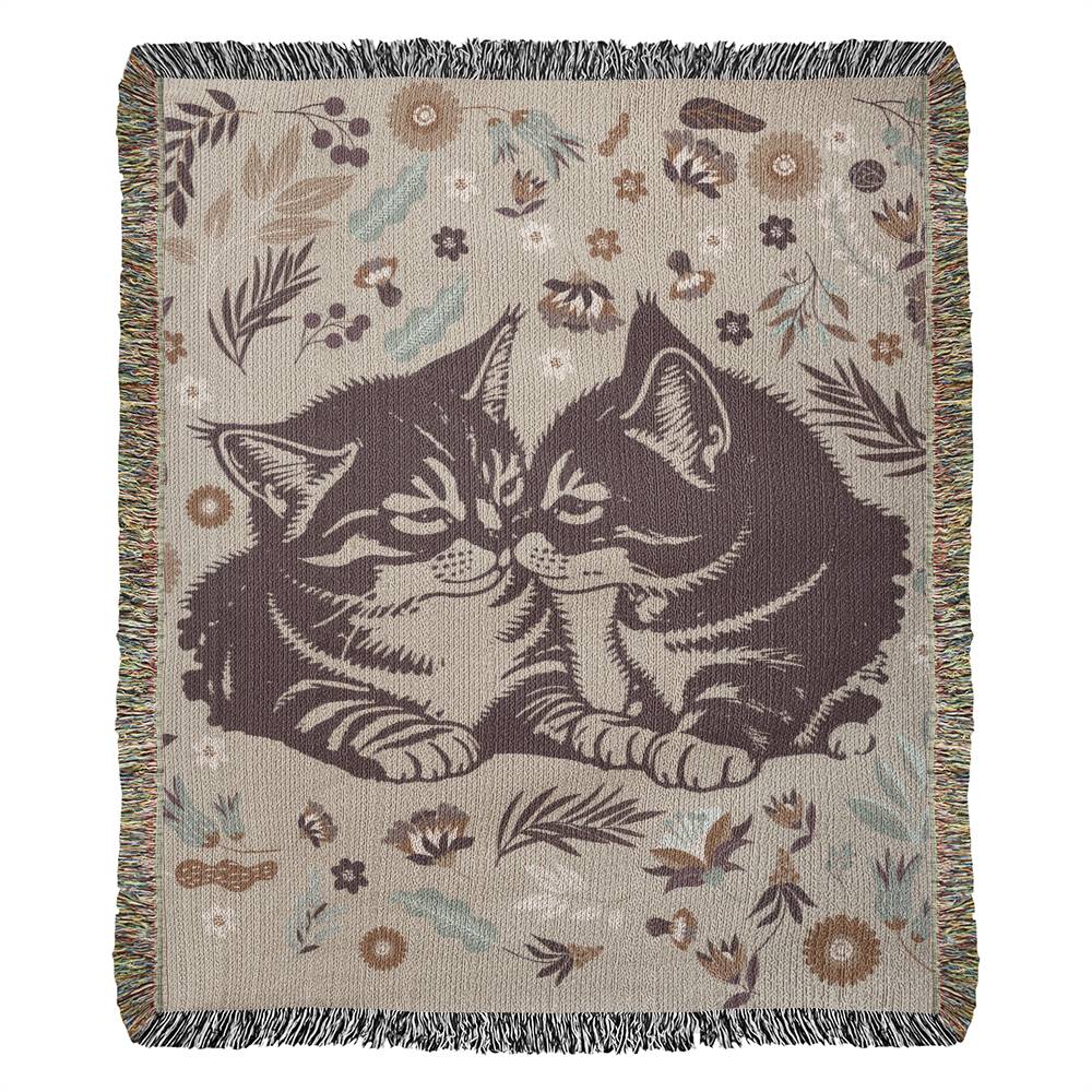 🐾 Snuggling Kitties – Woven Blanket