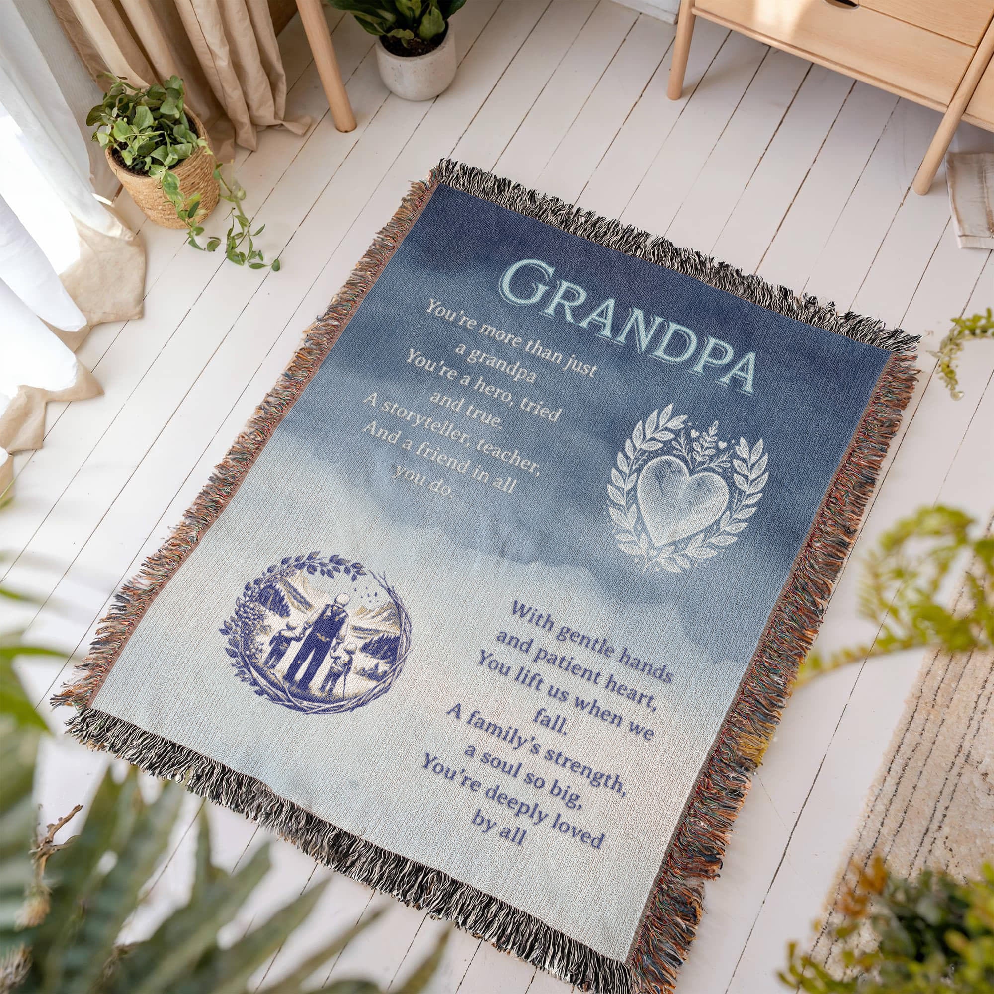 To My Grandpa – Heirloom Woven Blanket with Touching Poem | Cotton Throw Keepsake Gift