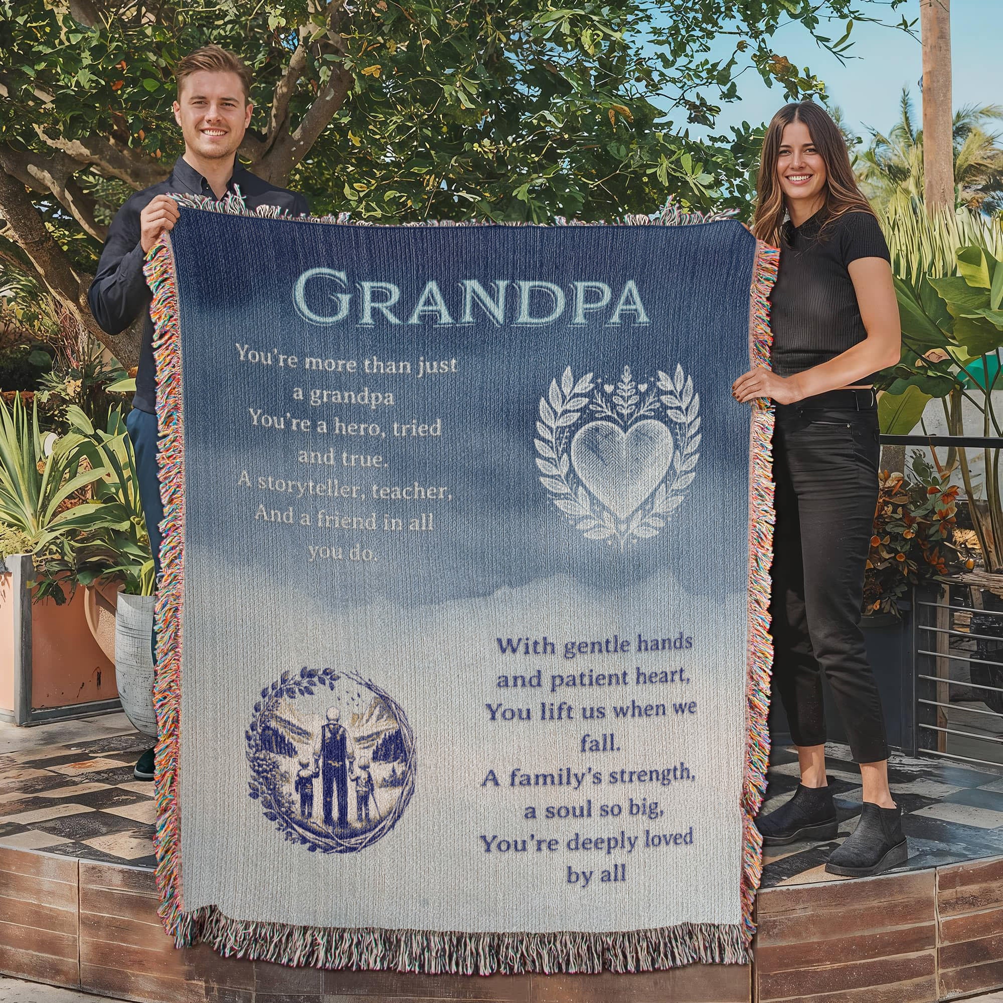 To My Grandpa – Heirloom Woven Blanket with Touching Poem | Cotton Throw Keepsake Gift