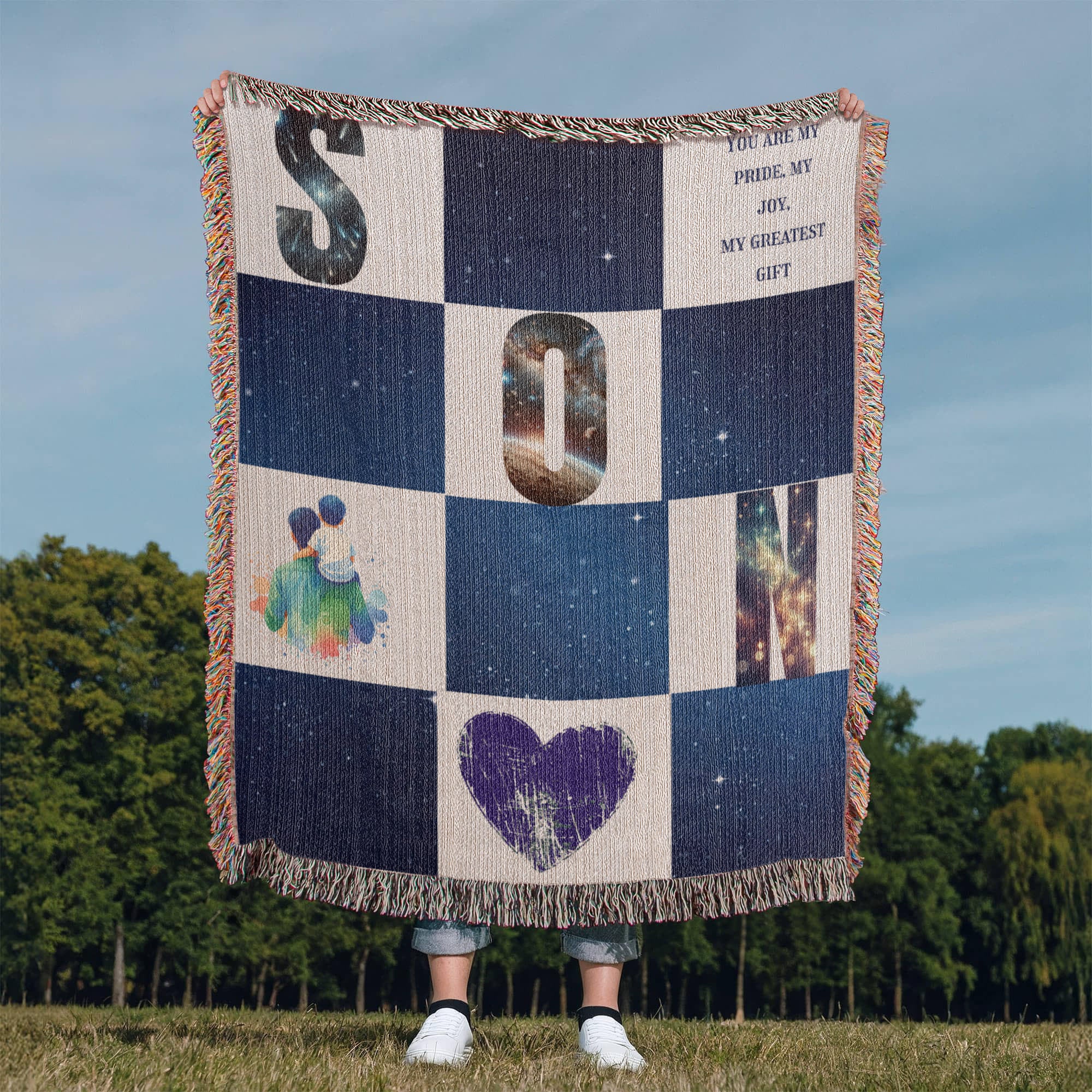 🌌 To My Son – Celestial Heirloom Woven Blanket | Personalized 100% Cotton Gift