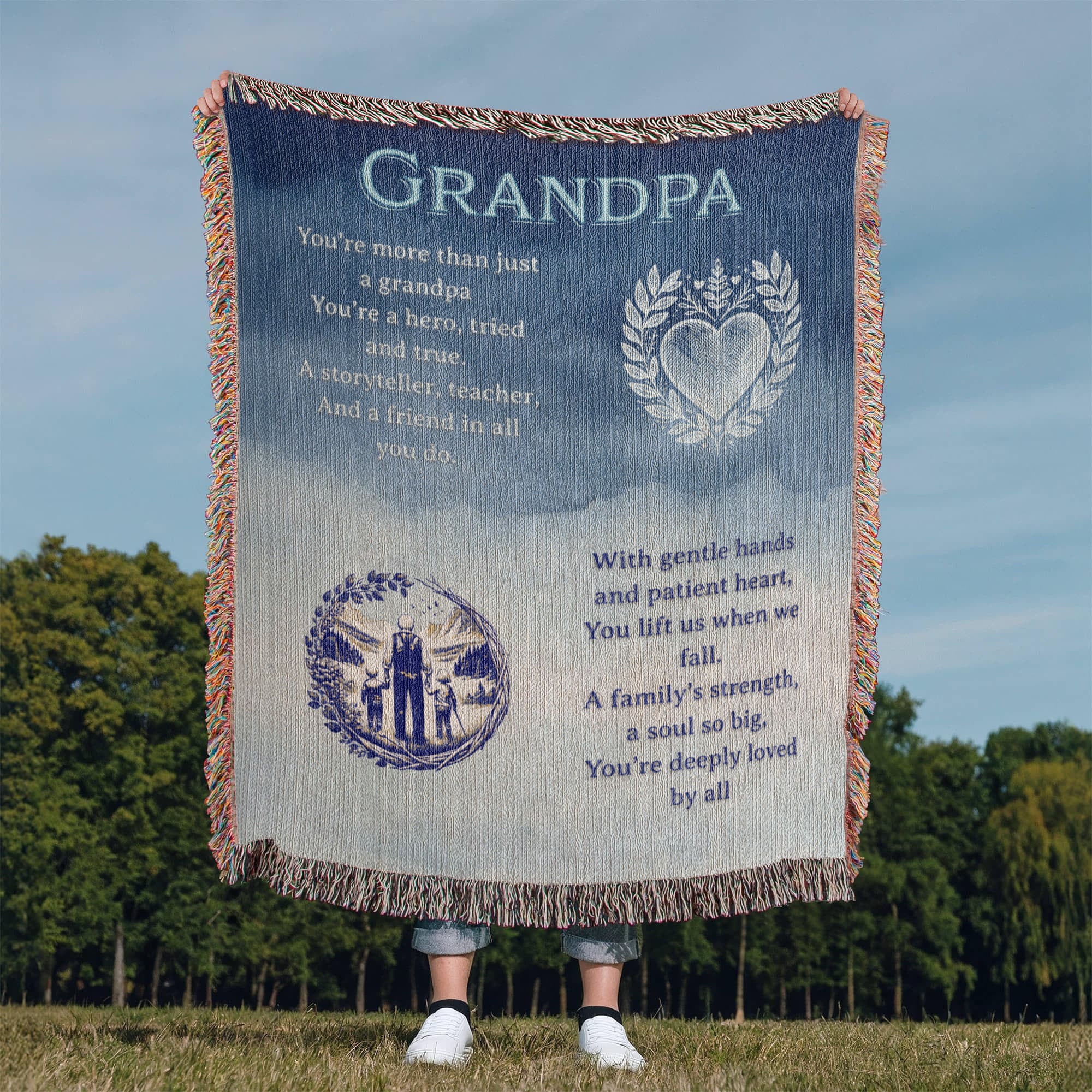 To My Grandpa – Heirloom Woven Blanket with Touching Poem | Cotton Throw Keepsake Gift