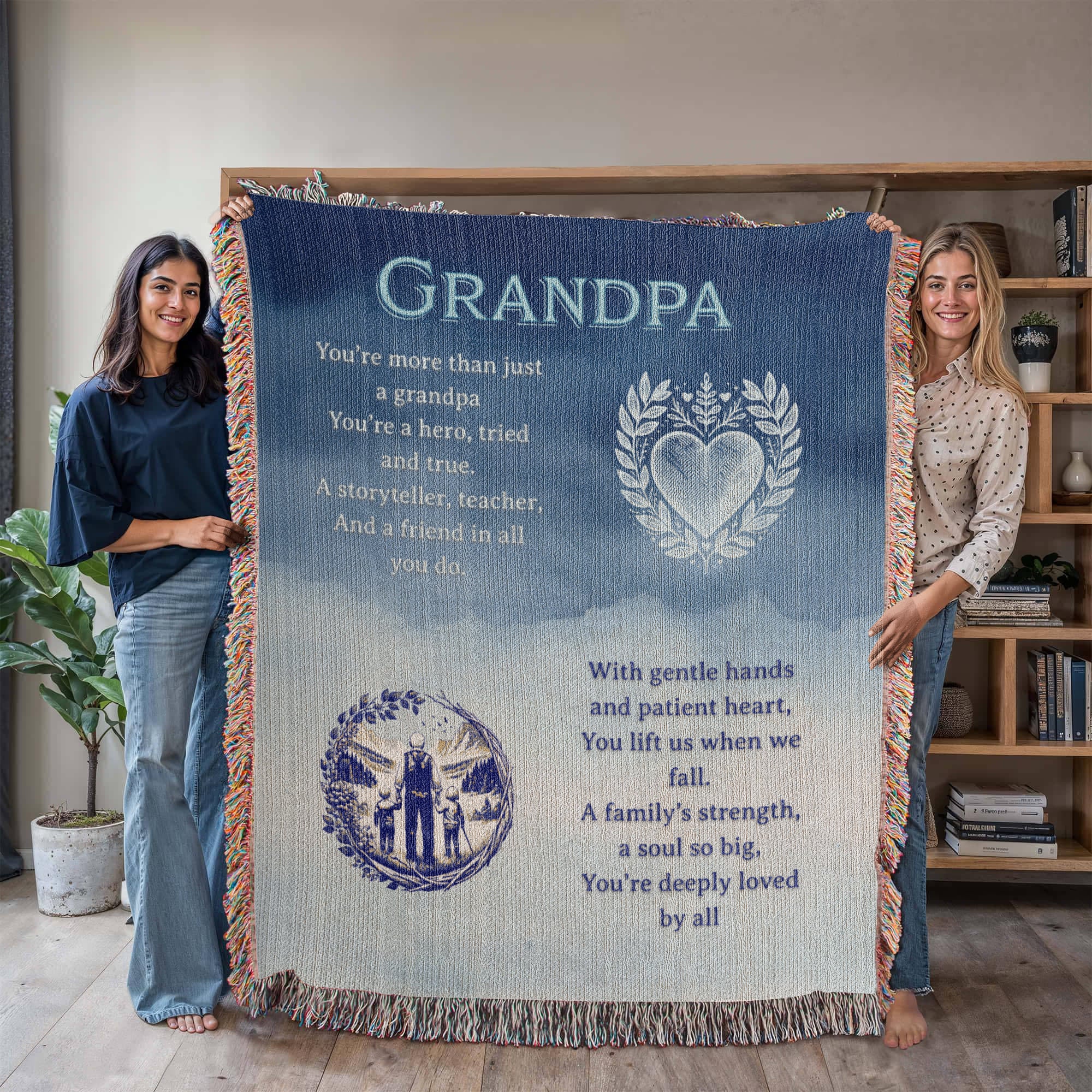 To My Grandpa – Heirloom Woven Blanket with Touching Poem | Cotton Throw Keepsake Gift