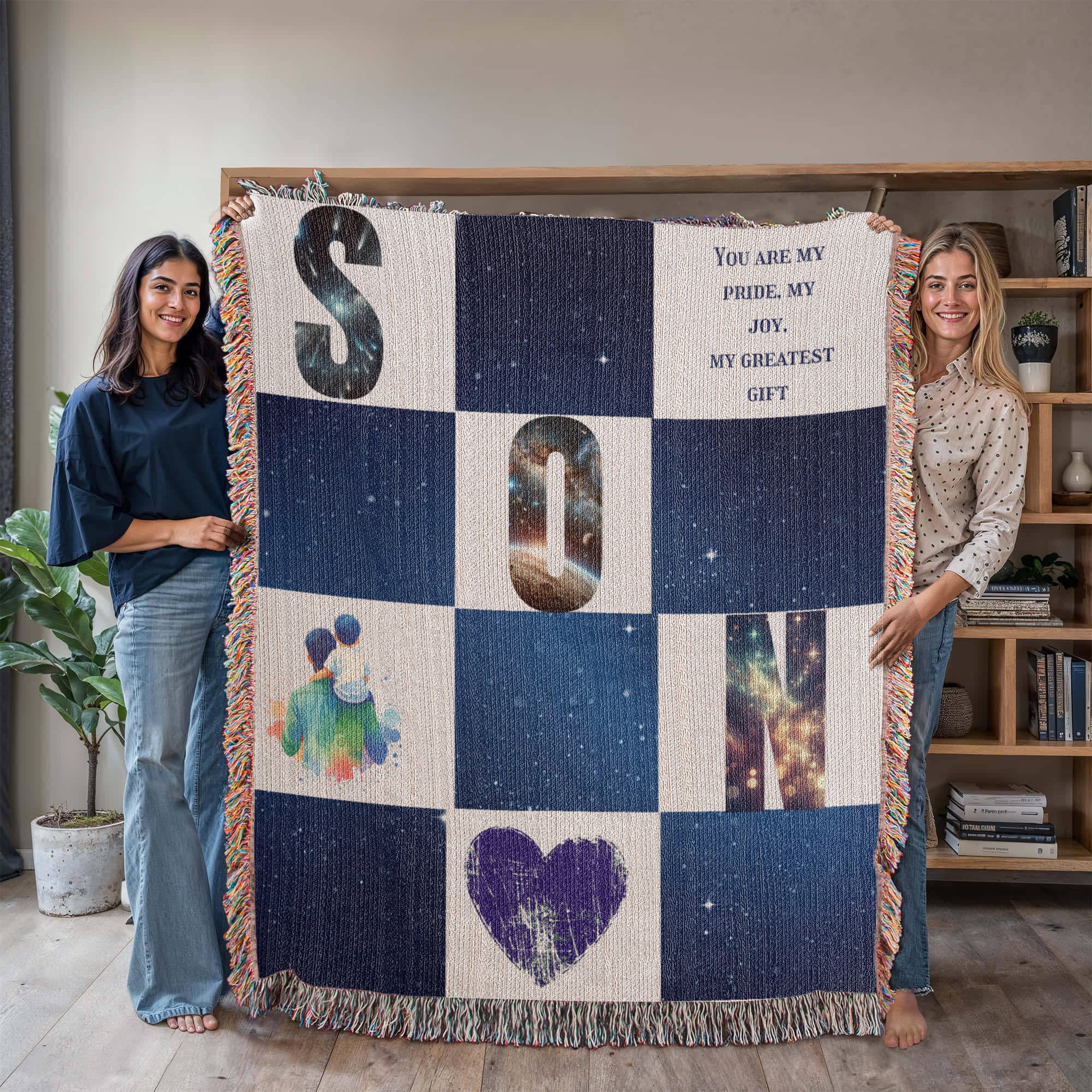 🌌 To My Son – Celestial Heirloom Woven Blanket | Personalized 100% Cotton Gift
