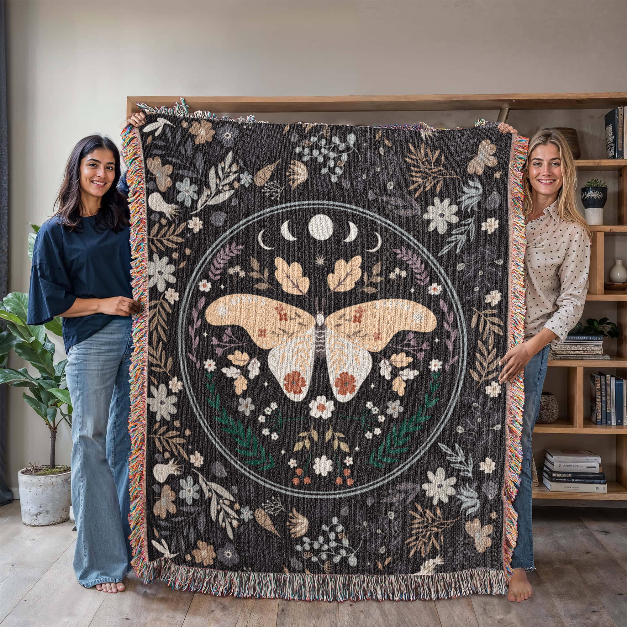 🦋 Bohemian Butterfly Woven Blanket – Floral Heirloom Throw