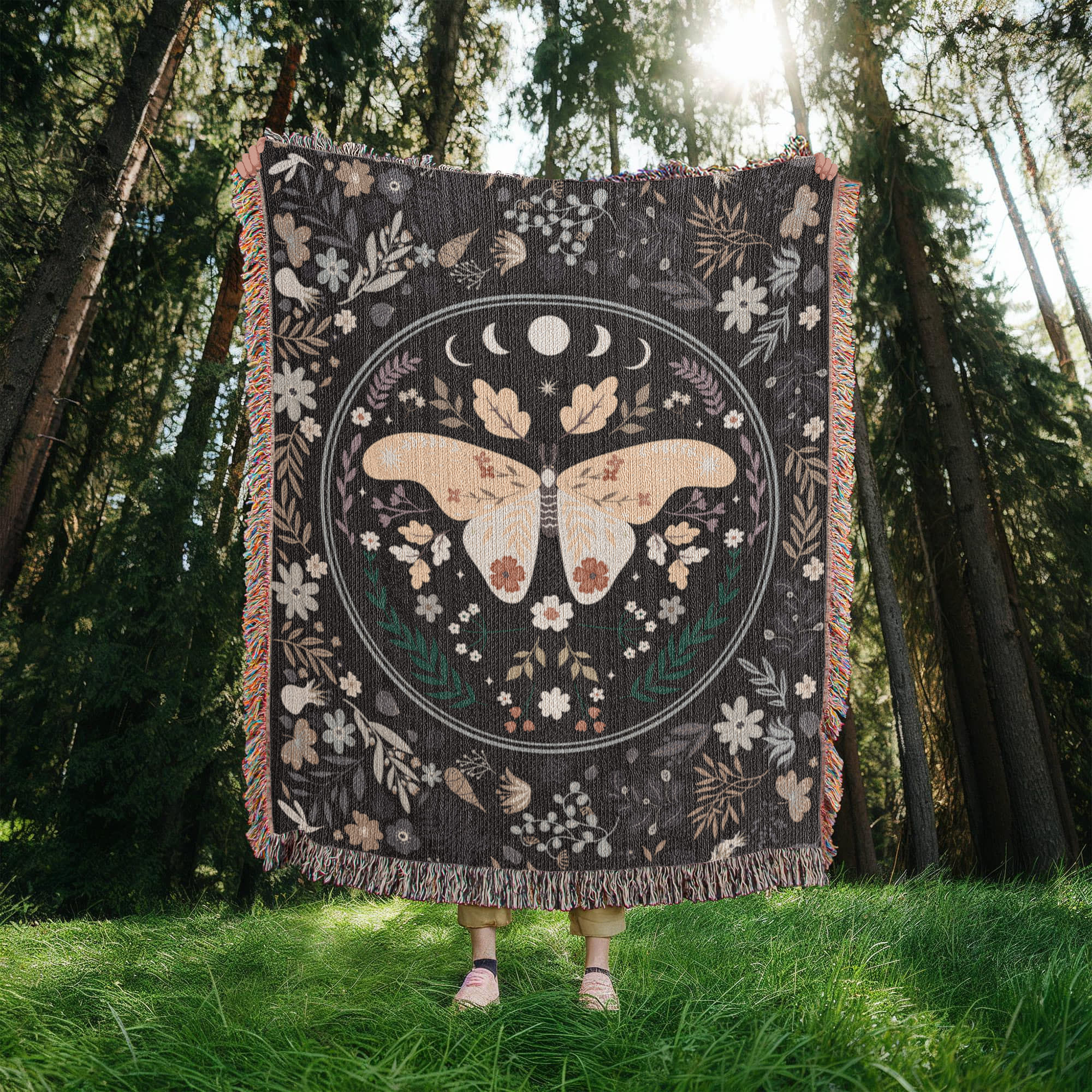 🦋 Bohemian Butterfly Woven Blanket – Floral Heirloom Throw