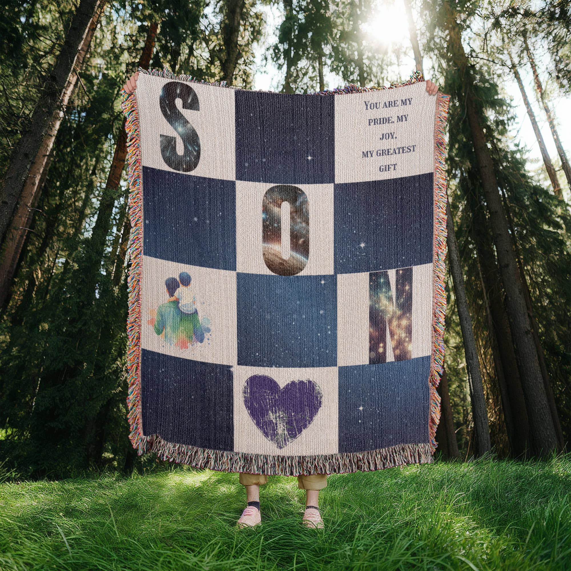 🌌 To My Son – Celestial Heirloom Woven Blanket | Personalized 100% Cotton Gift