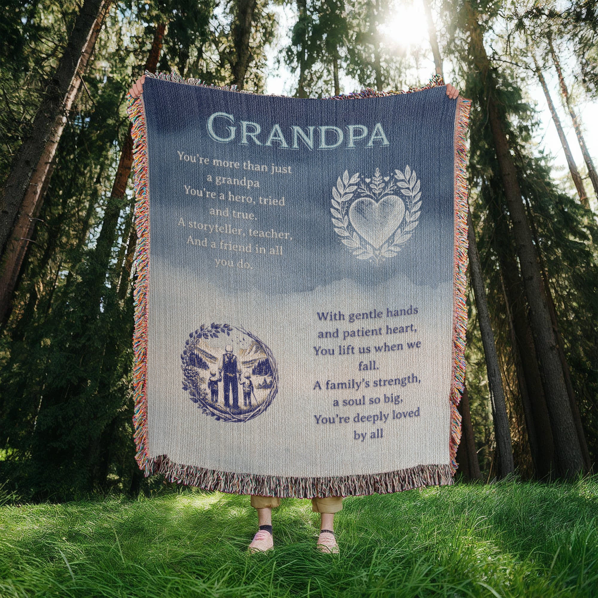 To My Grandpa – Heirloom Woven Blanket with Touching Poem | Cotton Throw Keepsake Gift