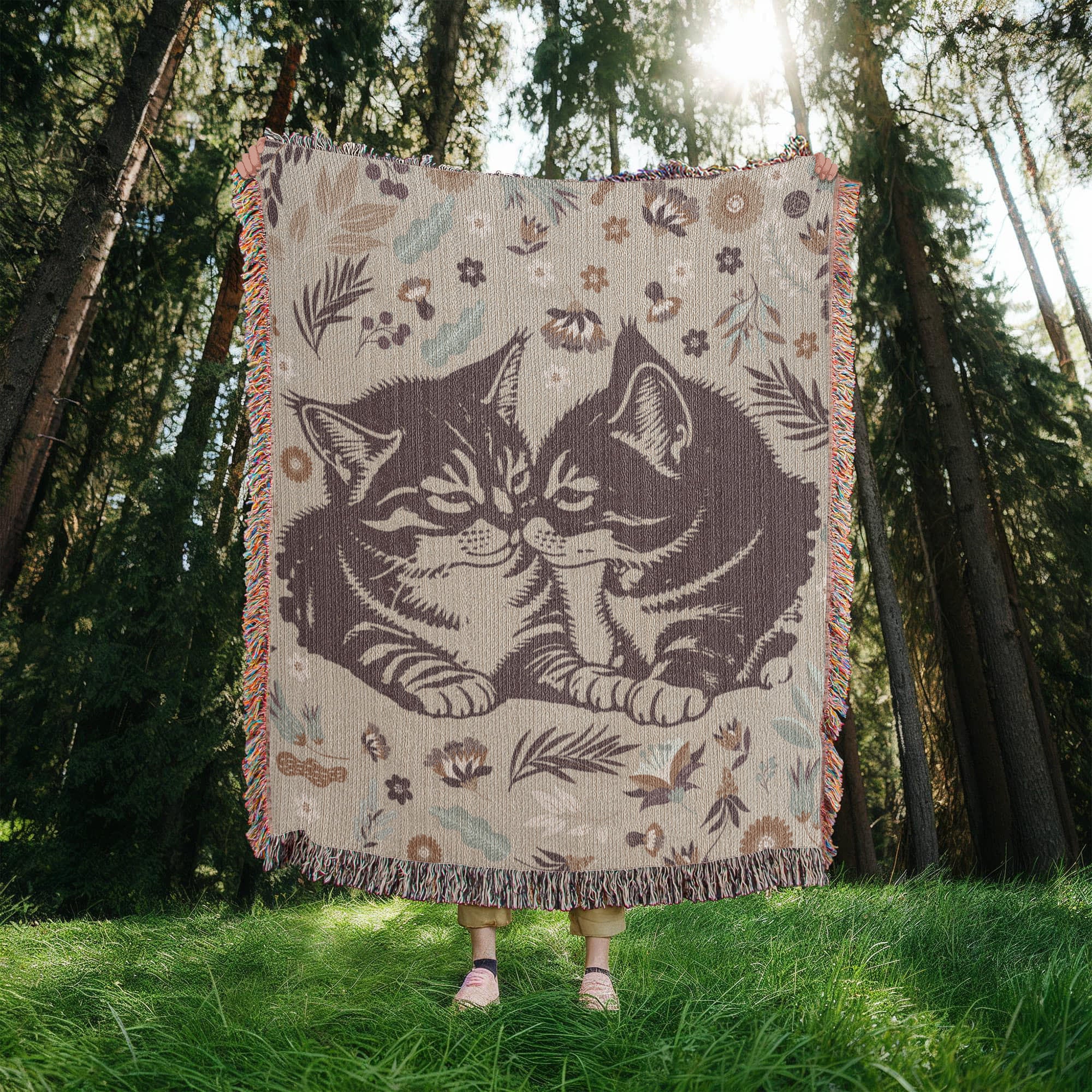 🐾 Snuggling Kitties – Woven Blanket