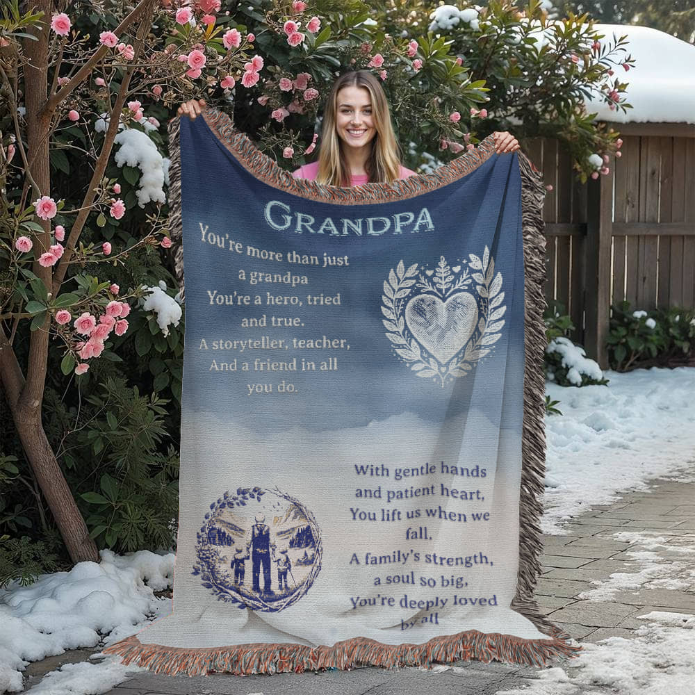 To My Grandpa – Heirloom Woven Blanket with Touching Poem | Cotton Throw Keepsake Gift