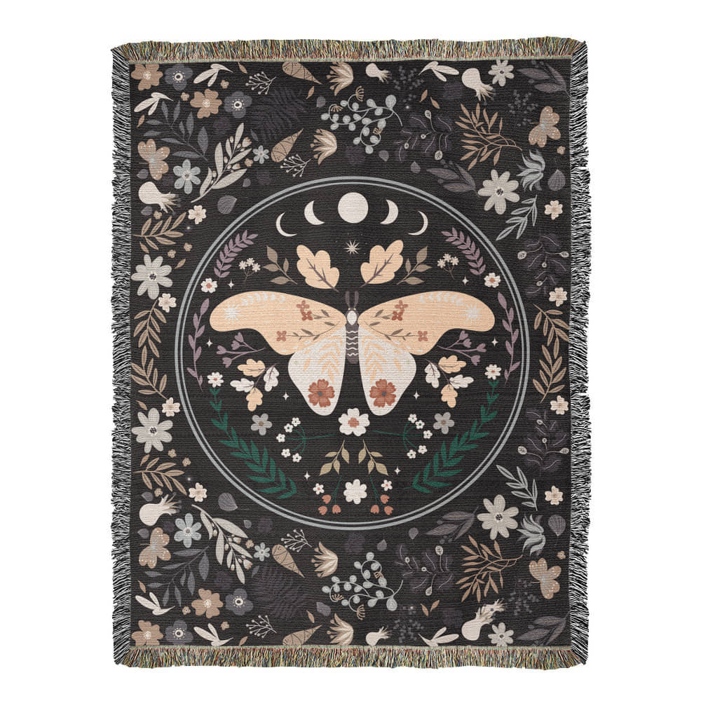 🦋 Bohemian Butterfly Woven Blanket – Floral Heirloom Throw