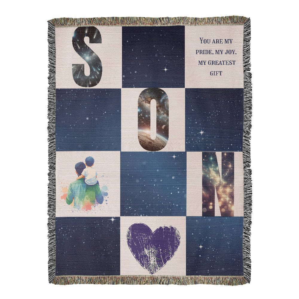 🌌 To My Son – Celestial Heirloom Woven Blanket | Personalized 100% Cotton Gift