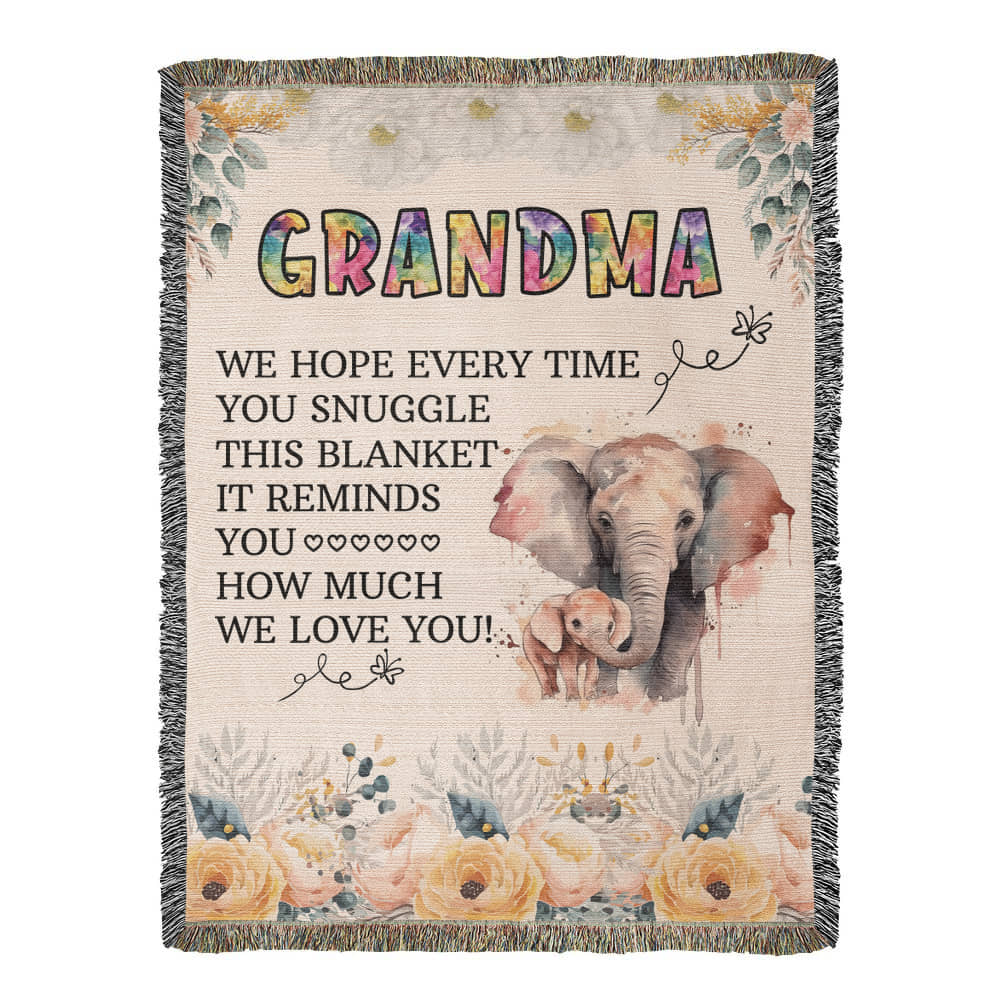 🐘 To My Grandma – Elephant Woven Blanket