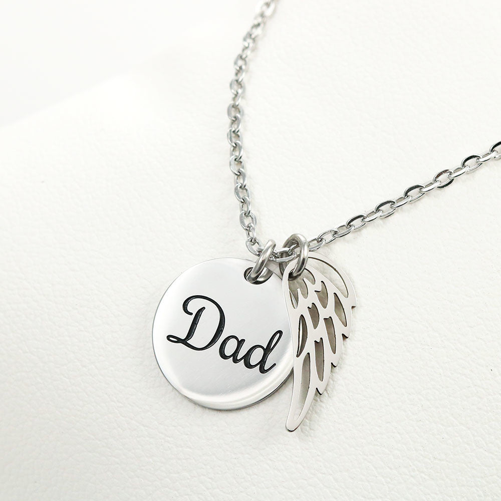 Memorial Necklace for Dad – Angel Wing & Disc Pendant – “Always with Me” Tribute