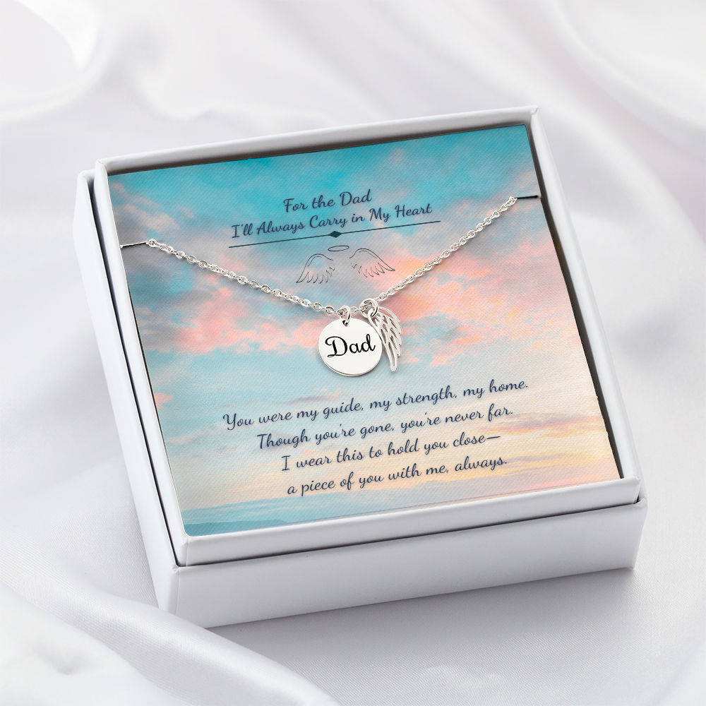 Memorial Necklace for Dad – Angel Wing & Disc Pendant – “Always with Me” Tribute
