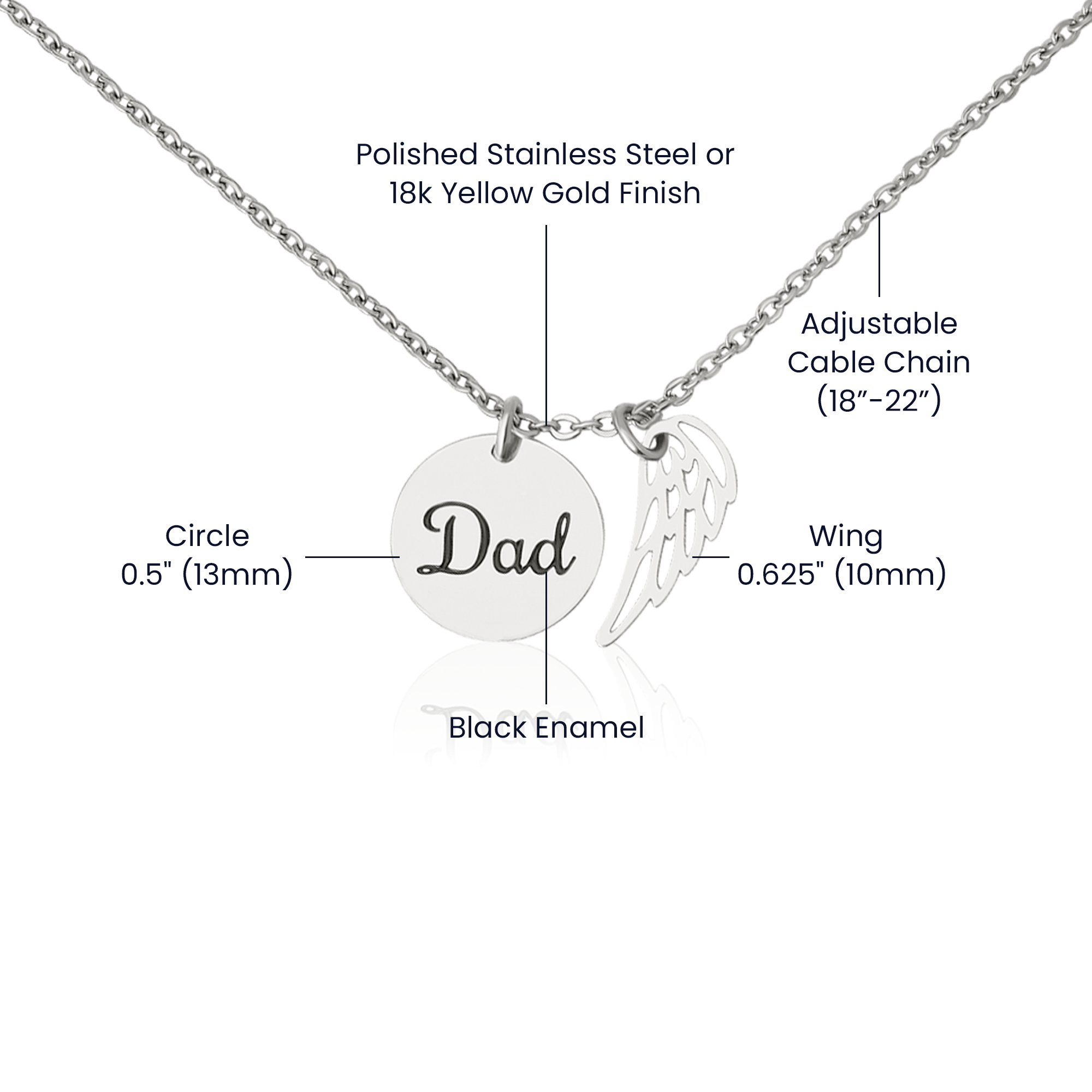Memorial Necklace for Dad – Angel Wing & Disc Pendant – “Always with Me” Tribute