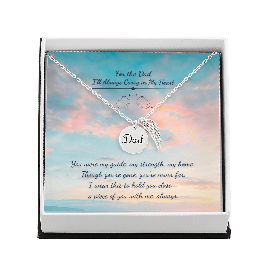 Memorial Necklace for Dad – Angel Wing & Disc Pendant – “Always with Me” Tribute