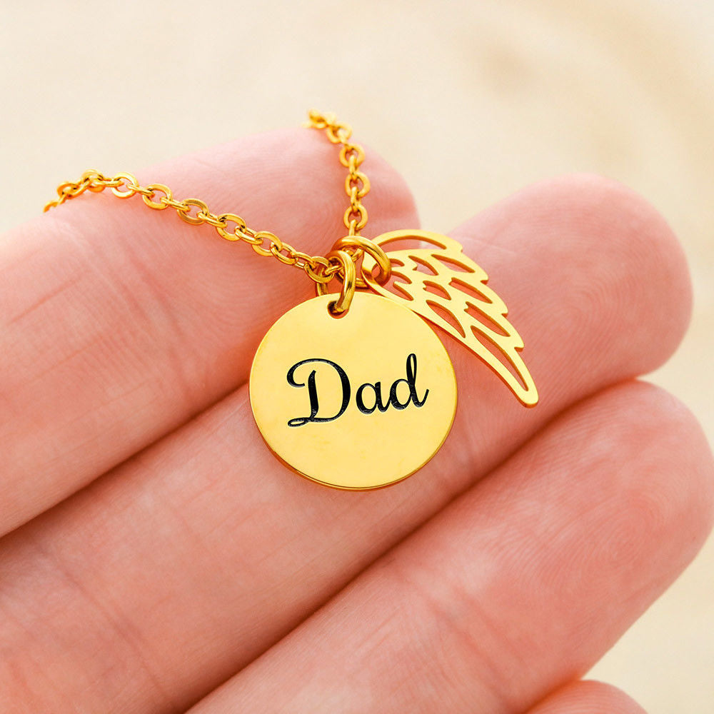Memorial Necklace for Dad – Angel Wing & Disc Pendant – “Always with Me” Tribute