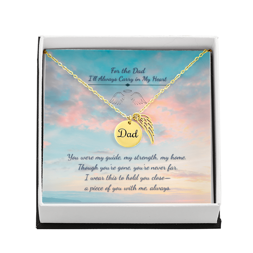 Memorial Necklace for Dad – Angel Wing & Disc Pendant – “Always with Me” Tribute