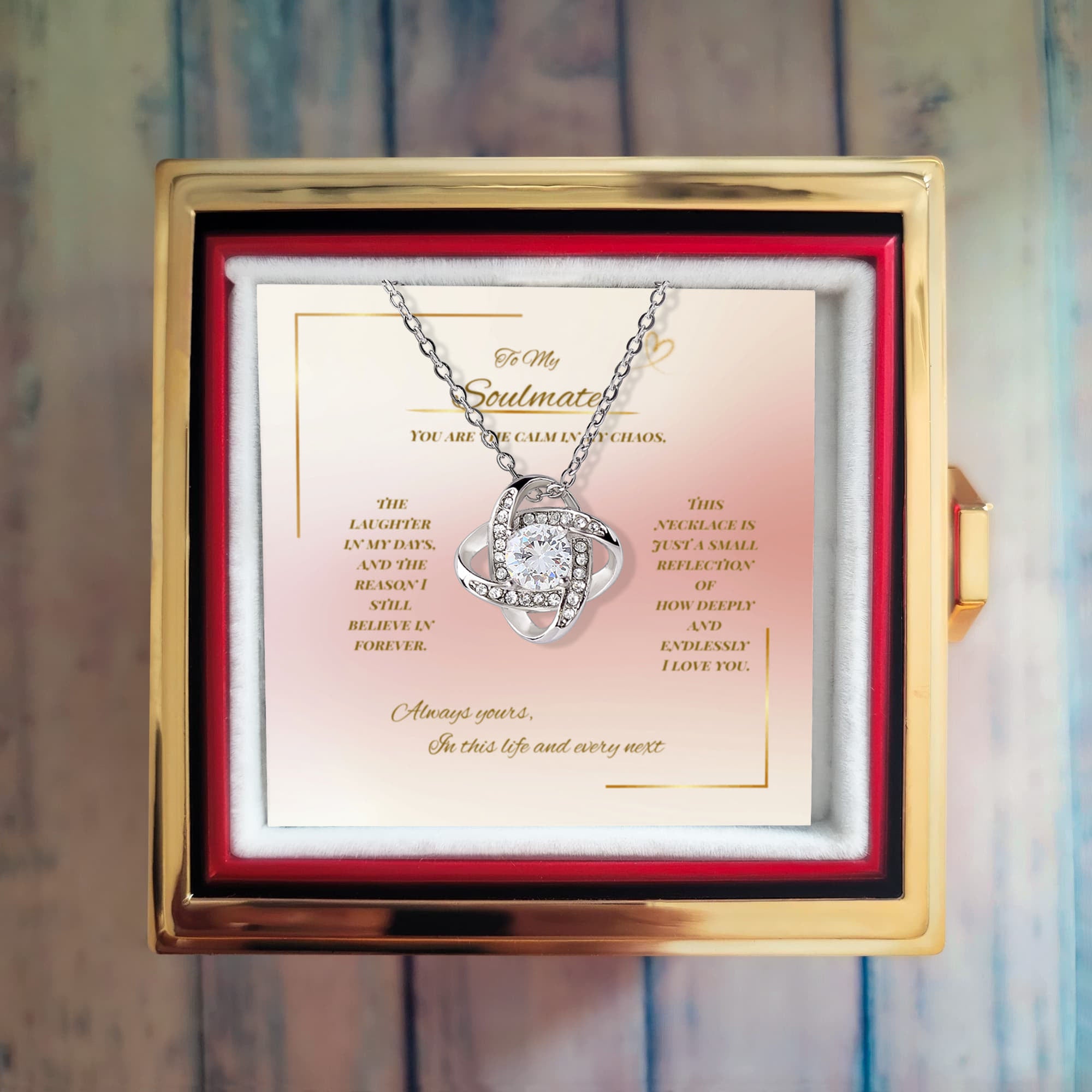 To My Soulmate – Love Knot Necklace with Preserved Rose Box – Romantic Gift for Her