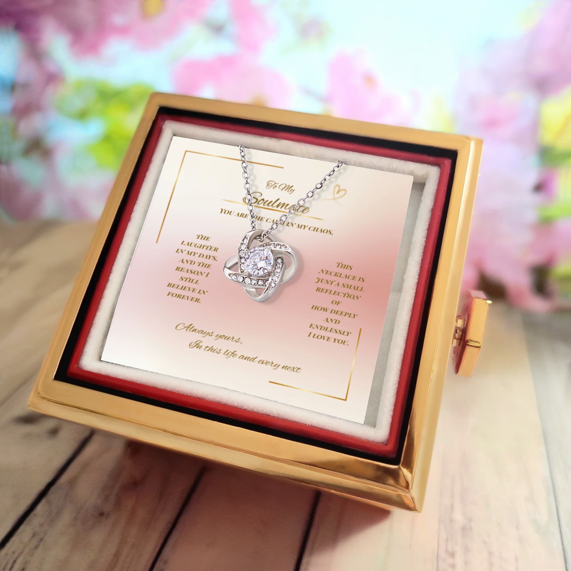 To My Soulmate – Love Knot Necklace with Preserved Rose Box – Romantic Gift for Her