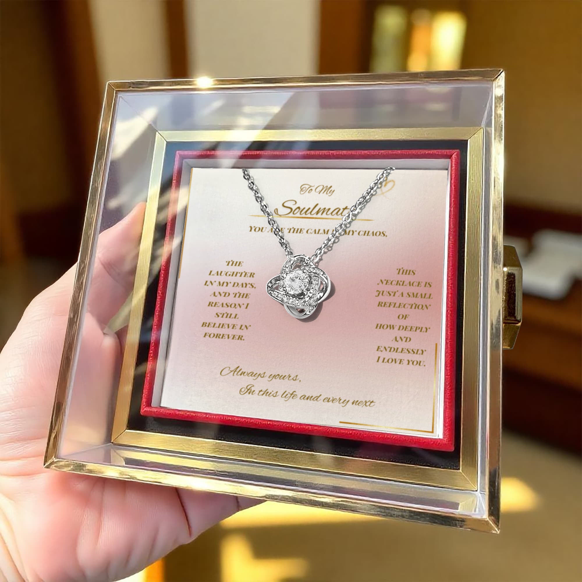 To My Soulmate – Love Knot Necklace with Preserved Rose Box – Romantic Gift for Her